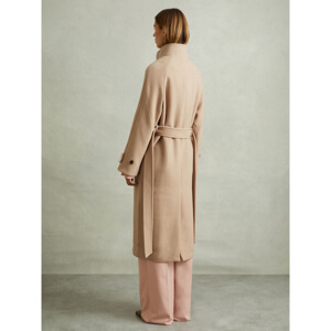 REISS PRIM Wool Blend Double Breasted Funnel Neck Coat